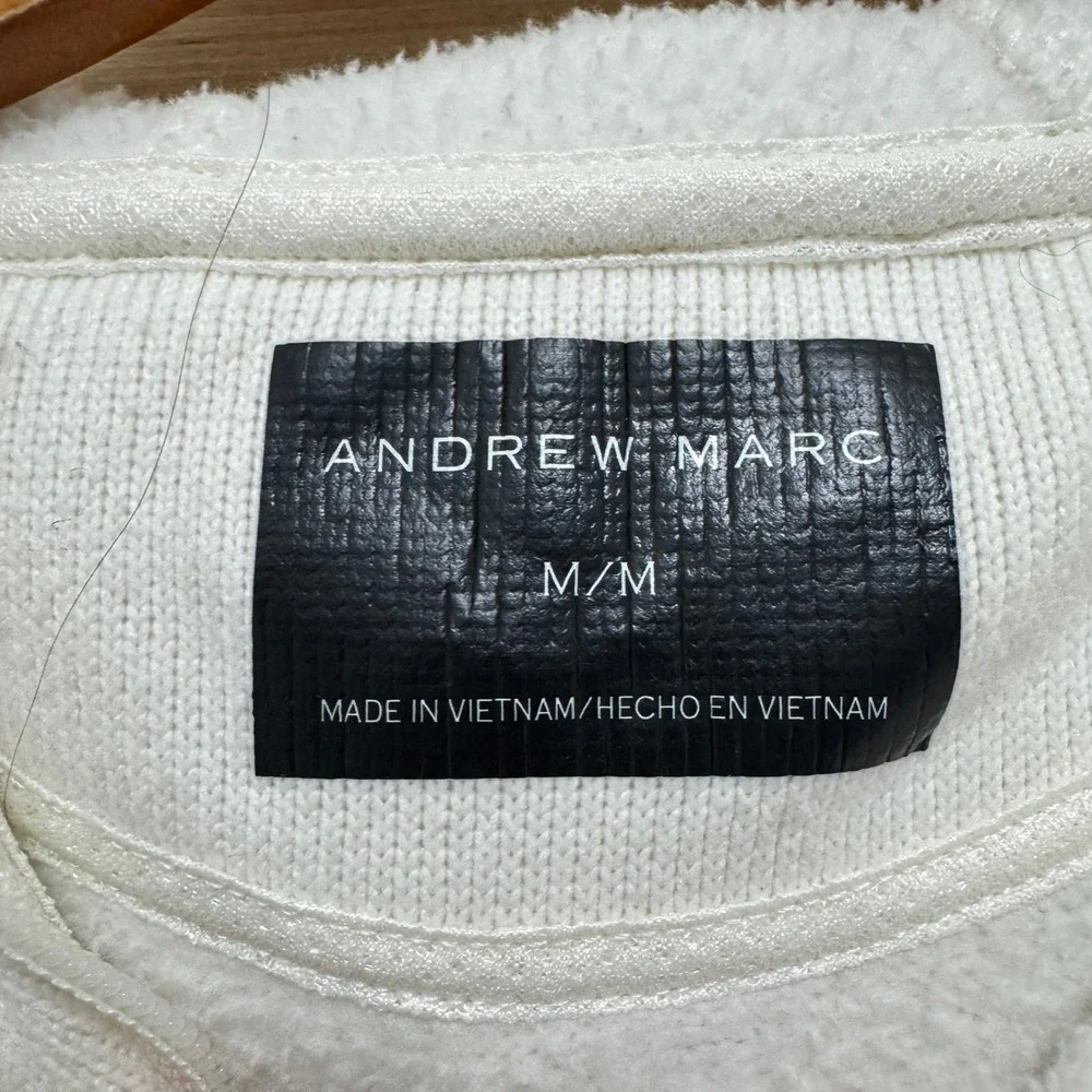 Andrew Marc Womens Medium Cream Ribbed Knit Fleece Lined‎ Full Zip Jacket Pocket